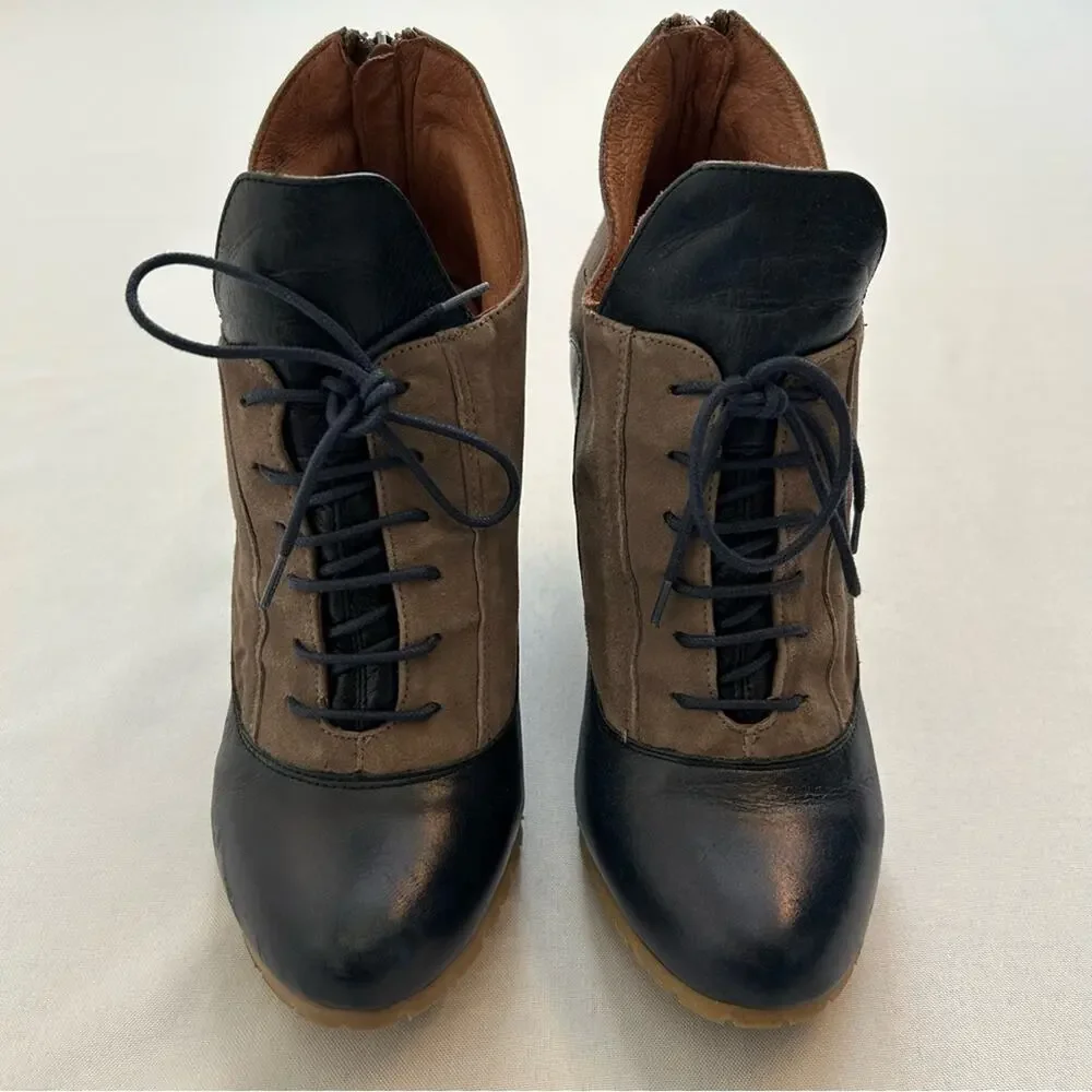 Anthropologie Lucky Penny City Spectator Wedges Taupe Navy Blue Eur 37